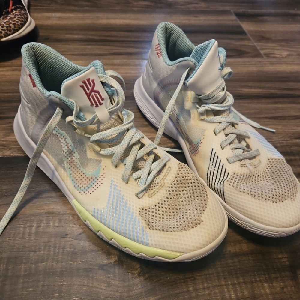 White and Blue Athletic Shoes